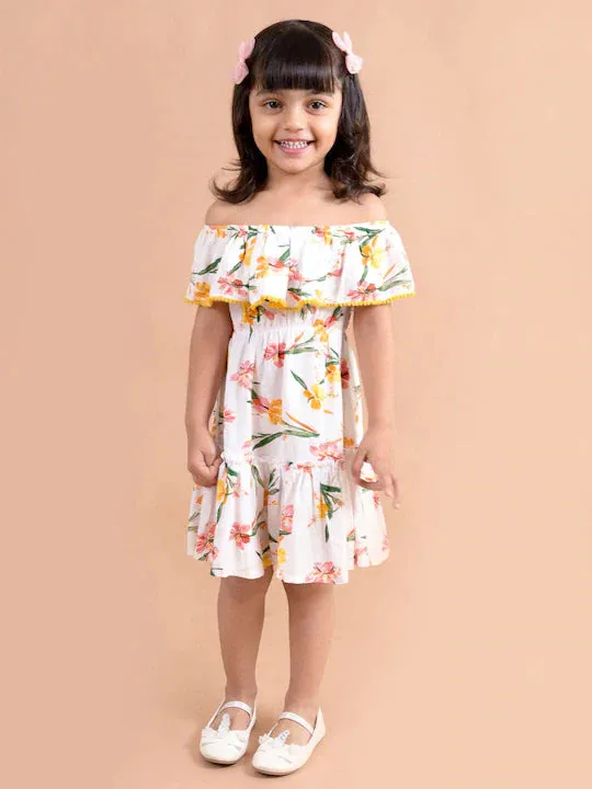 White Floral Off-Shoulder A-Line Dress
