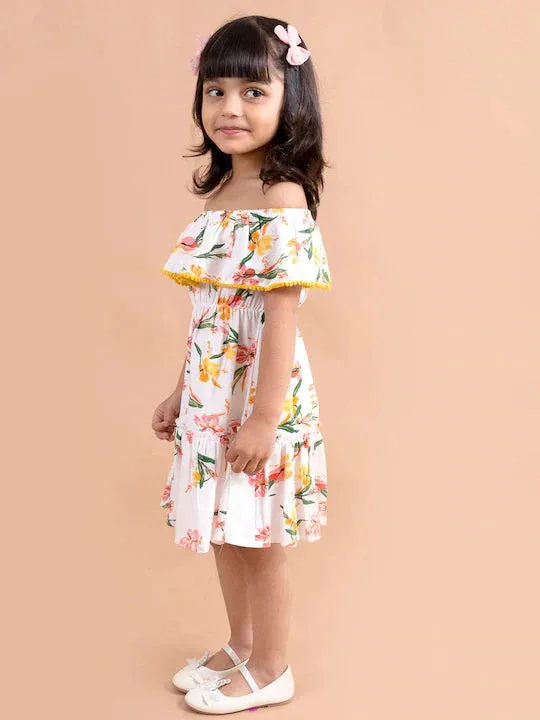 White Floral Off-Shoulder A-Line Dress