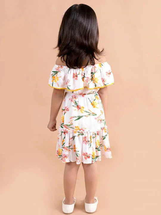 White Floral Off-Shoulder A-Line Dress