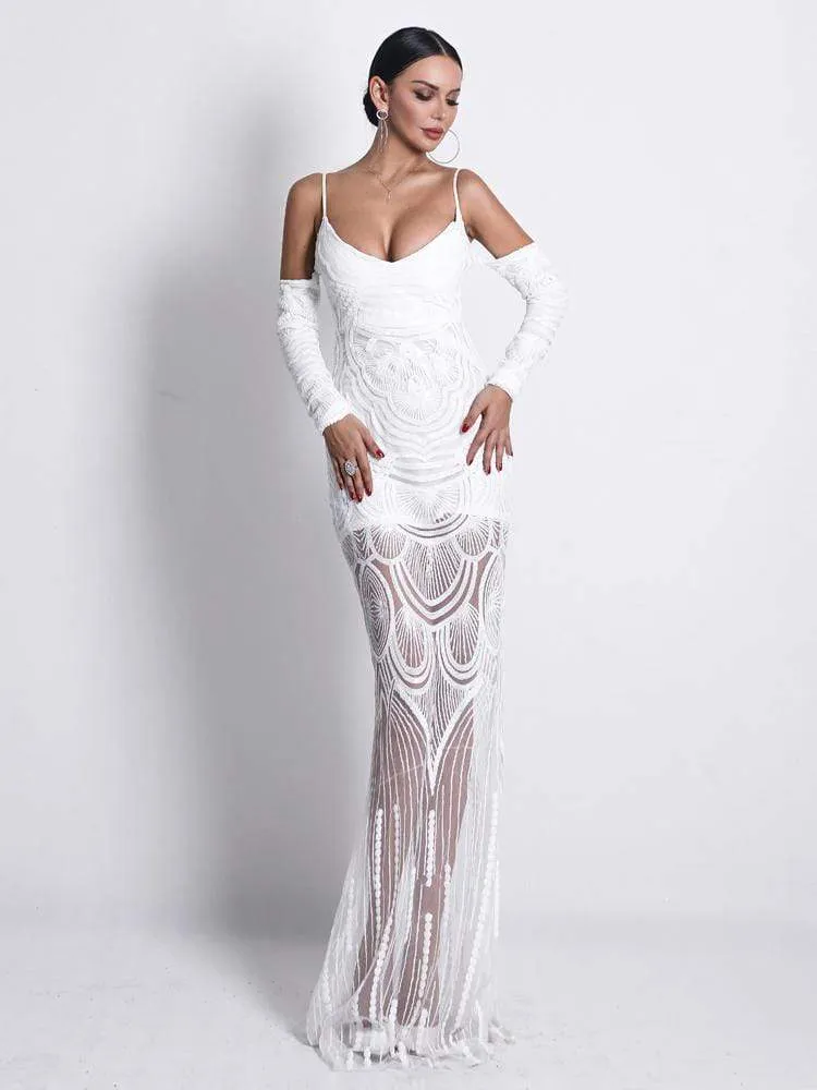 White Lace See-Through Pary Dress