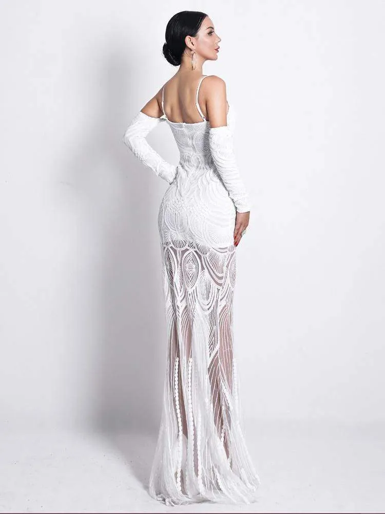 White Lace See-Through Pary Dress