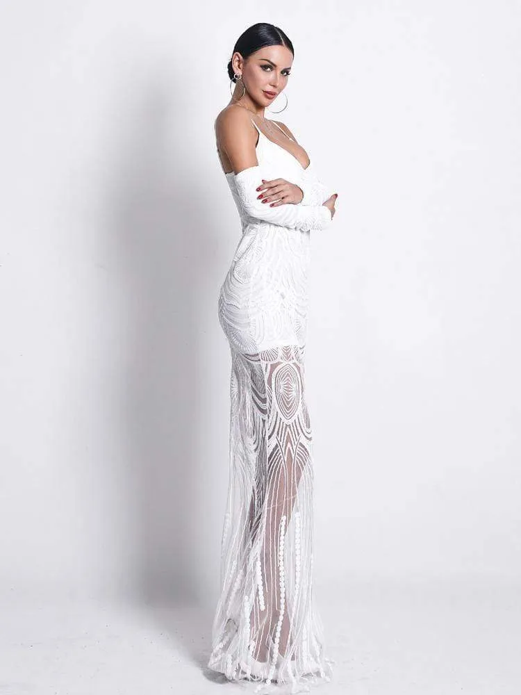 White Lace See-Through Pary Dress