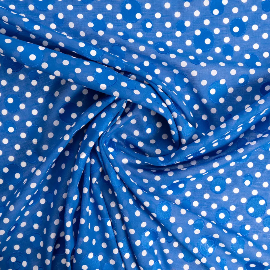 White Spotted Royal Blue Cotton Voile Jacquard
