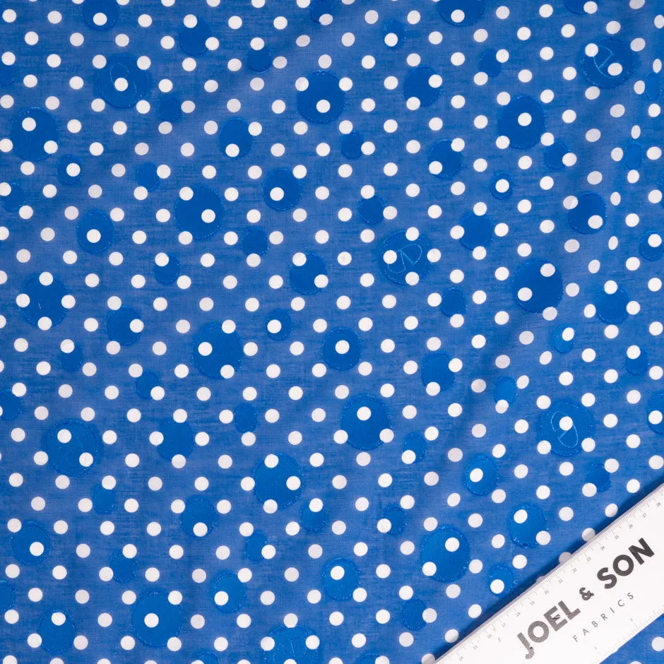 White Spotted Royal Blue Cotton Voile Jacquard