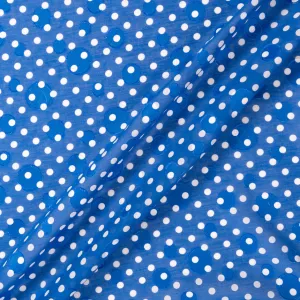 White Spotted Royal Blue Cotton Voile Jacquard