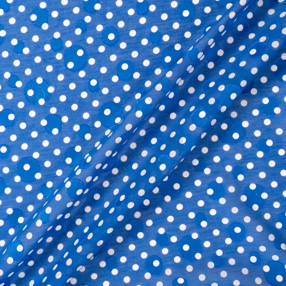 White Spotted Royal Blue Cotton Voile Jacquard