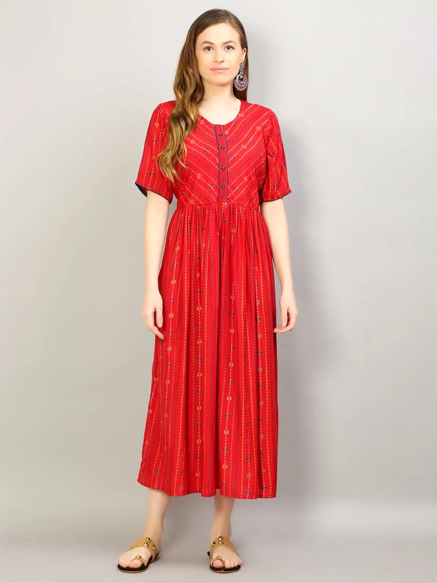 Women Red Geometric Printed Dress