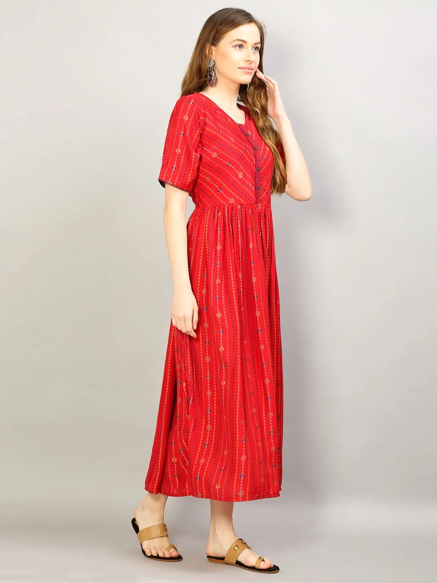 Women Red Geometric Printed Dress