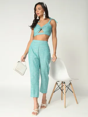 Women's Chambray Cotton Stylish Bralette Top With Matching Pant Set (Set Of 2)