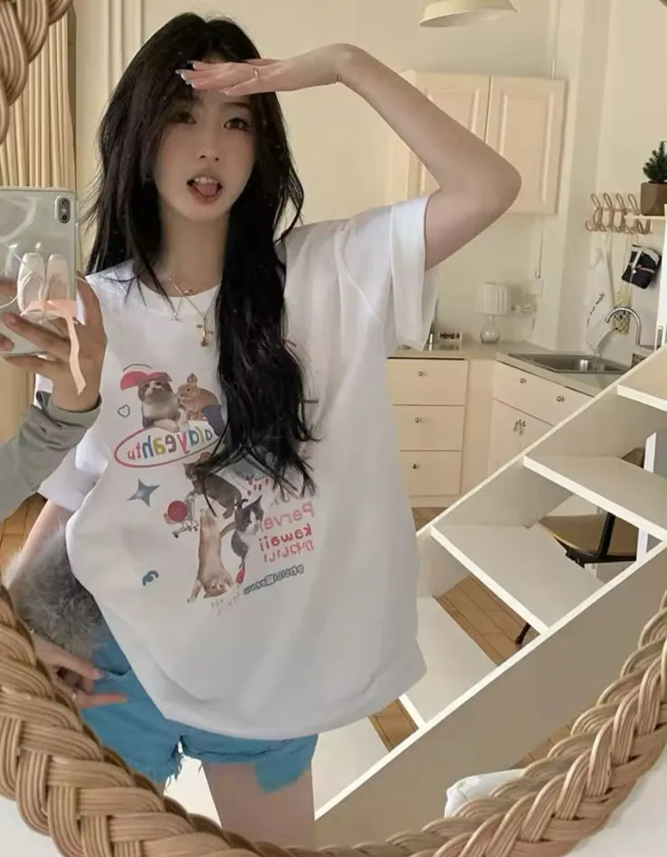 Women's Korean Oversized Casual T-shirt 436411 M