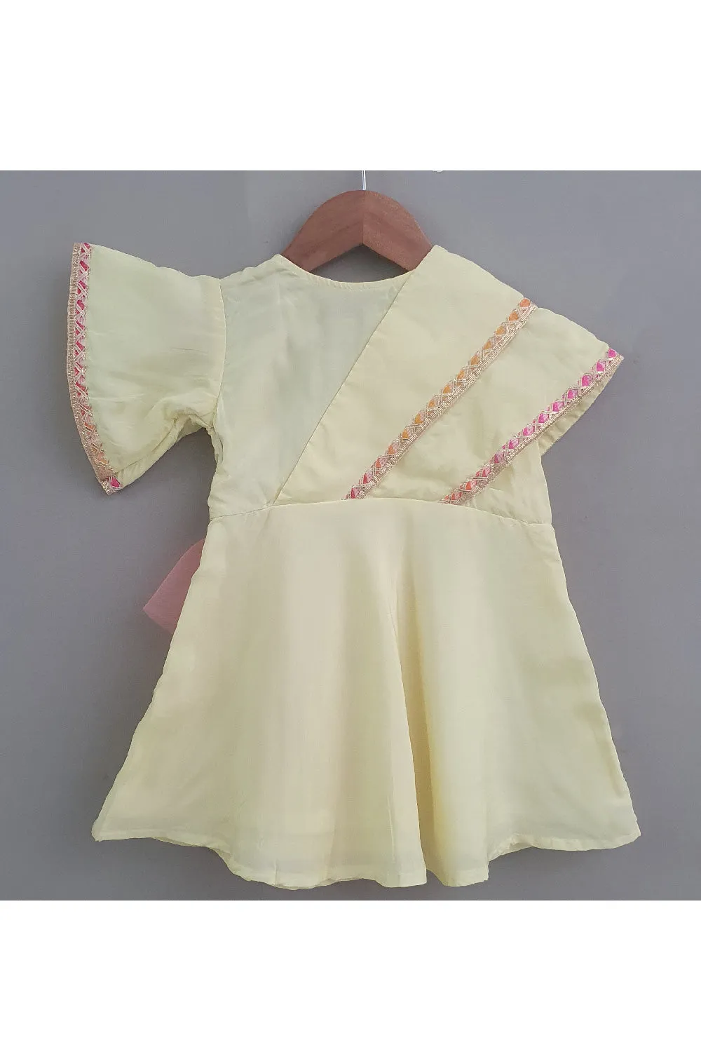 Yellow Floral Embroidered Cotton With Net Detailing Dress